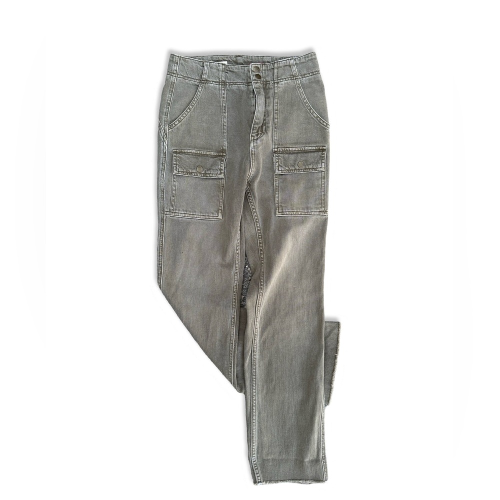 PILCRO Women's Straight Leg Cargo Style Army Green Denim Jeans